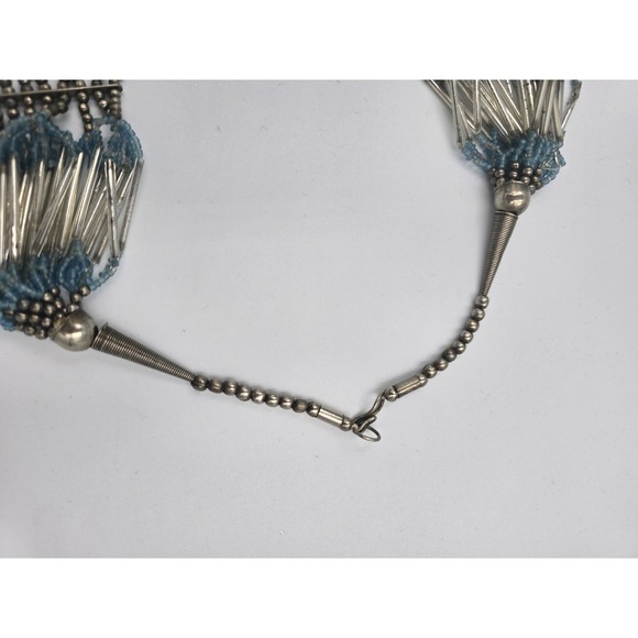 Ethnic Tribal Style Beaded Multistrand Statement Necklace Blue Silver Tone - Picture 8 of 9
